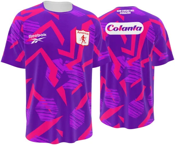 Camisa de goleiro do América de Cali 2026 roxa e rosa com faixas em ziguezague, frente e costas