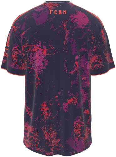 Camisa terceiro uniforme do Bayern de Munique 2026 - 2027 roxa com respingos rosa, frente e costas