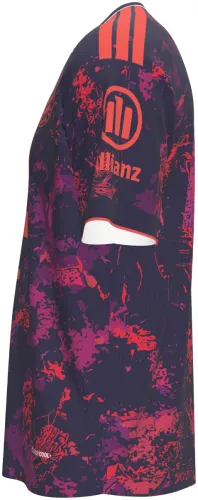 Camisa terceiro uniforme do Bayern de Munique 2026 - 2027 roxa com respingos rosa, frente e costas