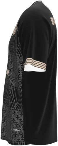 Camisa de centenário do Borussia Dortmund 2025 - 2026 preta com linhas douradas, frente e costas