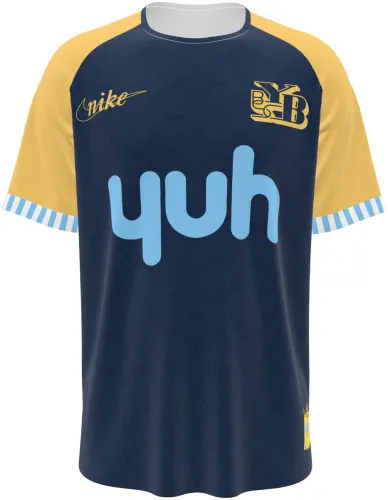 Camisa terceiro uniforme do BSC Young Boys 2026 - 2027 azul-marinho com mangas amarelas, frente e costas