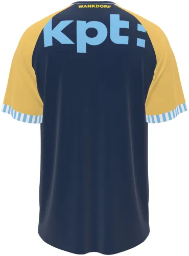 Camisa terceiro uniforme do BSC Young Boys 2026 - 2027 azul-marinho com mangas amarelas, frente e costas