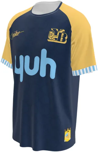 Camisa terceiro uniforme do BSC Young Boys 2026 - 2027 azul-marinho com mangas amarelas, frente e costas