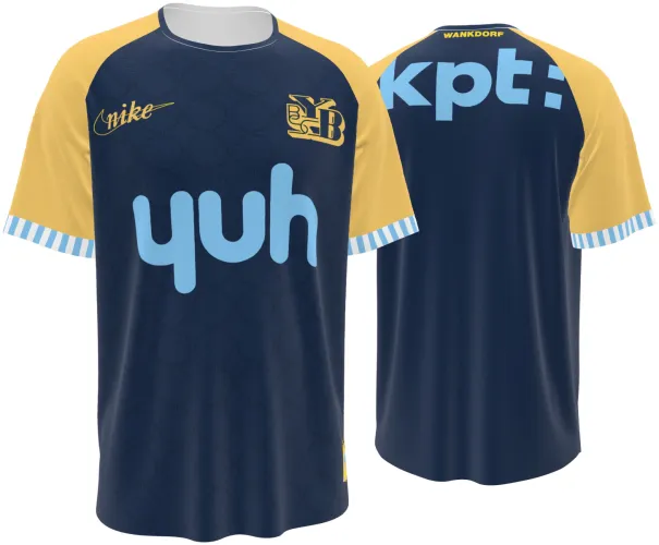 Camisa terceiro uniforme do BSC Young Boys 2026 - 2027 azul-marinho com mangas amarelas, frente e costas