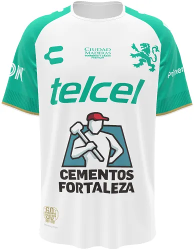 Camisa visitante do Club León 2026 - 2027 branca com mangas verdes, frente e costas