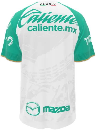 Camisa visitante do Club León 2026 - 2027 branca com mangas verdes, frente e costas