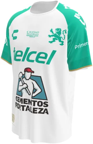 Camisa visitante do Club León 2026 - 2027 branca com mangas verdes, frente e costas