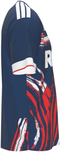 Camisa terceiro uniforme do Colônia 2026 - 2027 azul com pinceladas vermelhas, frente e costas