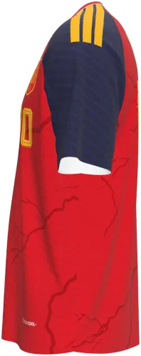 Camisa conceito Espanha Yamal 2026 vermelha com ilustração do jogador, frente e costas