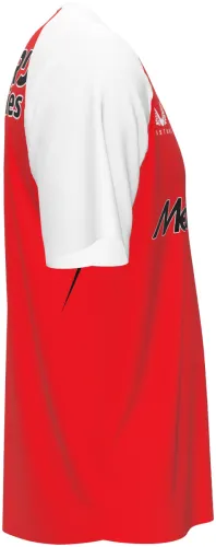 Camisa titular do Feyenoord 2026 - 2027 metade vermelha e metade branca, frente e costas