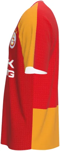 Camisa titular do Galatasaray 2026 - 2027 metade laranja e metade vermelha, frente e costas