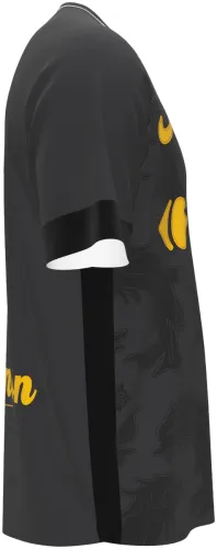 Camisa terceiro uniforme do Grenoble F38 2026 - 2027 preta com ornamento barroco e dourado, frente e costas