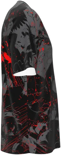 Camisa de interclasse Itachi Uchiha 2026 preta e cinza com corvos vermelhos, frente e costas