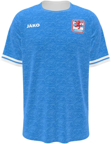 Camisa visitante de Luxemburgo 2026 - 2027 azul-claro com volutas tom sobre tom, frente e costas