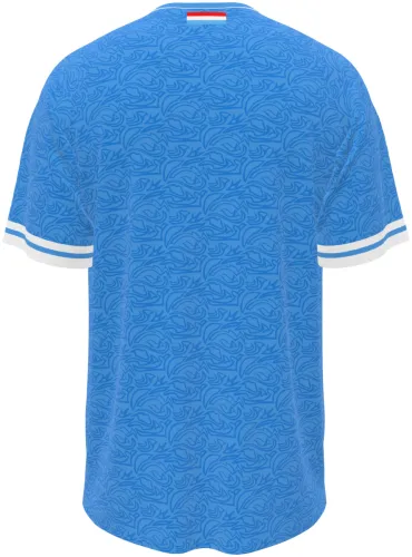 Camisa visitante de Luxemburgo 2026 - 2027 azul-claro com volutas tom sobre tom, frente e costas