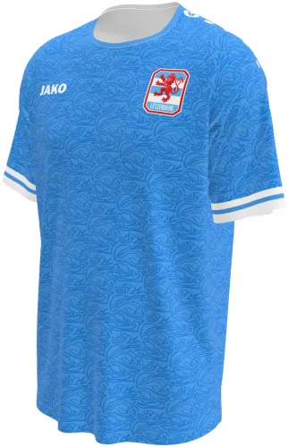 Camisa visitante de Luxemburgo 2026 - 2027 azul-claro com volutas tom sobre tom, frente e costas