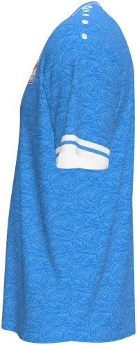 Camisa visitante de Luxemburgo 2026 - 2027 azul-claro com volutas tom sobre tom, frente e costas