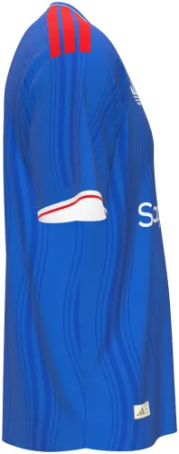 Camisa visitante do Manchester United 2026 - 2027 azul com ondas tom sobre tom, frente e costas