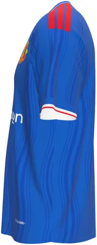 Camisa visitante do Manchester United 2026 - 2027 azul com ondas tom sobre tom, frente e costas