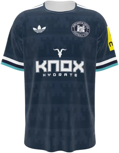 Camisa visitante do Newcastle United 2026 - 2027 azul-marinho com camuflagem digital, frente e costas