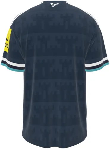 Camisa visitante do Newcastle United 2026 - 2027 azul-marinho com camuflagem digital, frente e costas