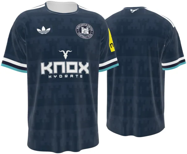 Camisa visitante do Newcastle United 2026 - 2027 azul-marinho com camuflagem digital, frente e costas