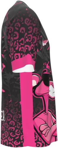 Camisa de interclasse Pantera Cor-de-Rosa 2026 preta e rosa com o personagem, frente e costas