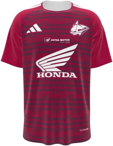 Camisa titular do PSM Makassar 2026 - 2027 vinho com uma asa branca no peito, frente e costas