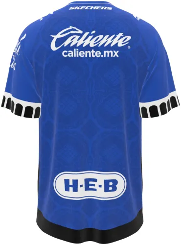 Camisa titular do Querétaro 2026 - 2027 azul com padrão de azulejo, frente e costas