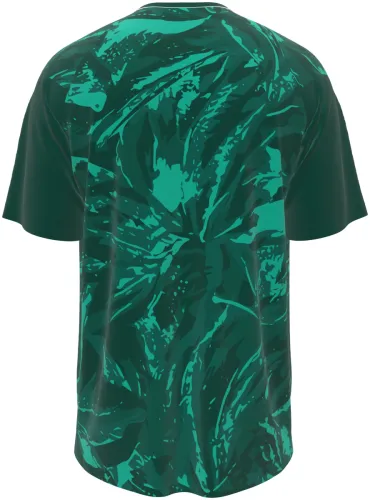 Camisa conceito do Real Madrid 2026 verde com folhagem pintada, frente e costas