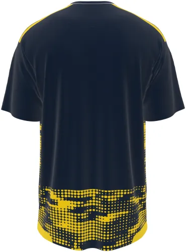 Camisa de pré-jogo do SC Cambuur 2026 - 2027 azul-marinho com manchas amarelas em pontos, frente e costas