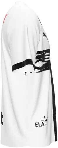 Camisa visitante do Stade Rennais 2026 - 2027 branca com uma cruz preta pintada, frente e costas