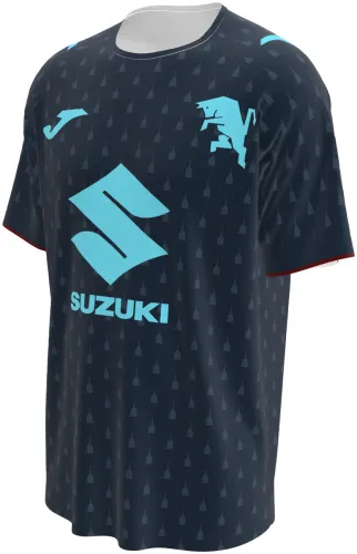 Camisa terceiro uniforme do Torino FC 2026 - 2027 azul-marinho com triângulos e detalhes turquesa, frente e costas