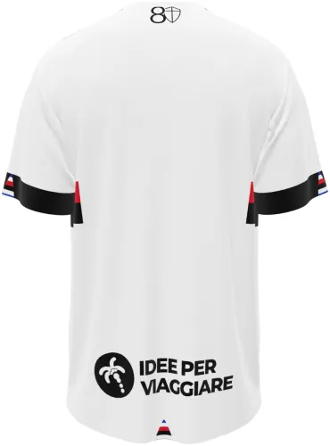 Camisa visitante da UC Sampdoria 2026 - 2027 branca com faixa preta e vermelha no peito, frente e costas