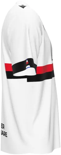 Camisa visitante da UC Sampdoria 2026 - 2027 branca com faixa preta e vermelha no peito, frente e costas