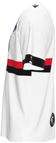 Camisa visitante da UC Sampdoria 2026 - 2027 branca com faixa preta e vermelha no peito, frente e costas