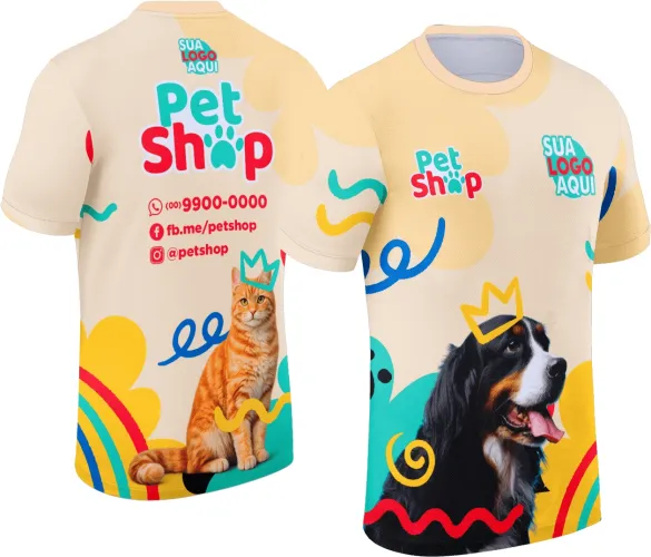 Design de estampa para camisa de pet shop, pensado para personalização comercial e profissional.