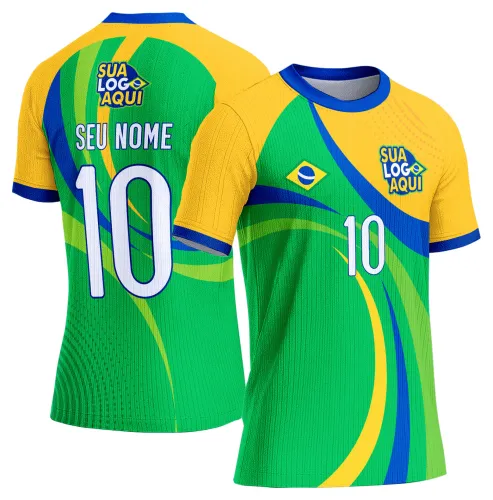 Estampa Brasil futebol mundial, indicada para camisetas de torcida e eventos esportivos.
