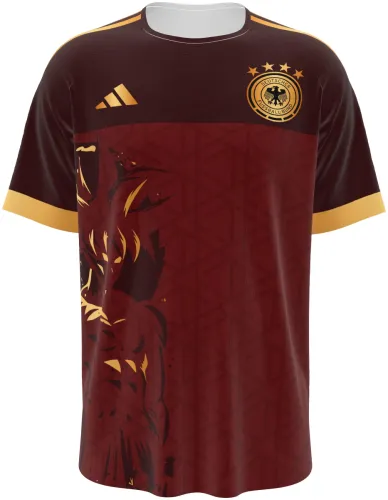 Camisa conceito da Alemanha 2026 bordô com águia dourada em chamas, frente e costas