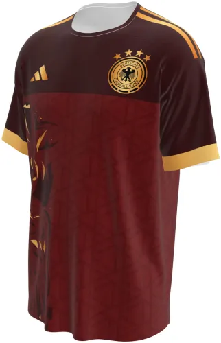 Camisa conceito da Alemanha 2026 bordô com águia dourada em chamas, frente e costas