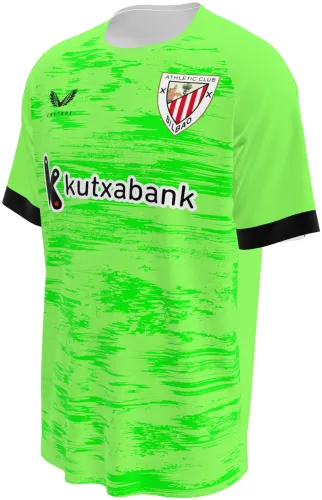 Camisa de goleiro do Athletic Club 2026 - 2027 verde-limão com textura de pincel, frente e costas
