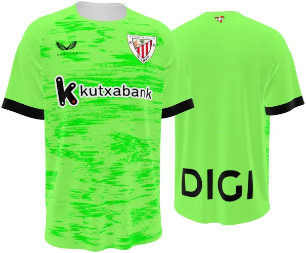 Camisa de goleiro do Athletic Club 2026 - 2027 verde-limão com textura de pincel, frente e costas