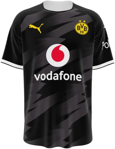 Camisa visitante do Borussia Dortmund 2026 - 2027 preta com raios cinza, frente e costas