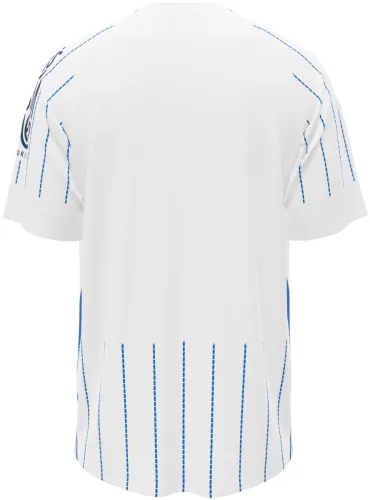 Camisa visitante do Brighton 2026 - 2027 branca com listras pontilhadas azuis, frente e costas