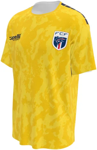 Camisa de goleiro de Cabo Verde 2026 amarela com camuflado tom sobre tom, frente e costas