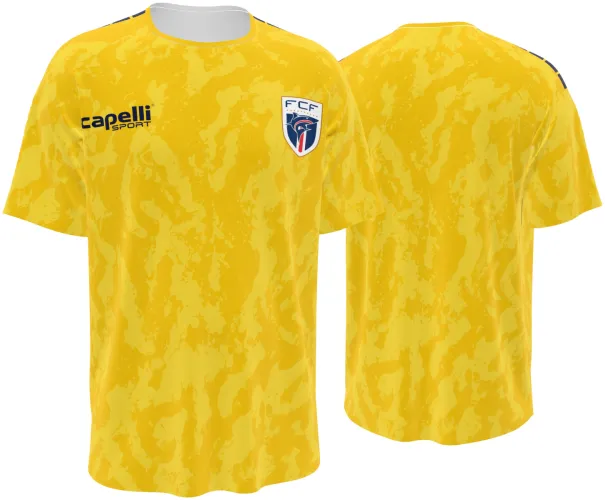 Camisa de goleiro de Cabo Verde 2026 amarela com camuflado tom sobre tom, frente e costas