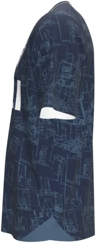 Camisa visitante do Cádiz CF 2026 - 2027 azul-marinho com a cidade desenhada a traço, frente e costas