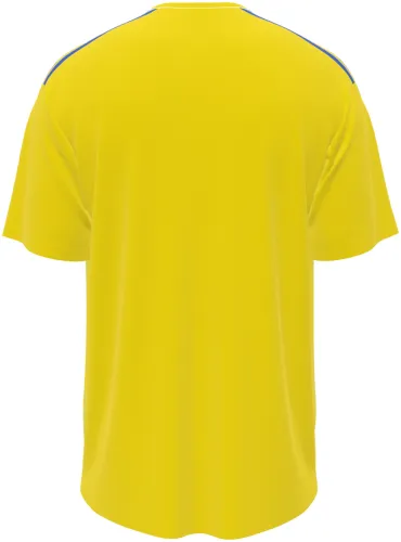 Camisa titular do Cazaquistão 2026 amarela com listras finas, frente e costas