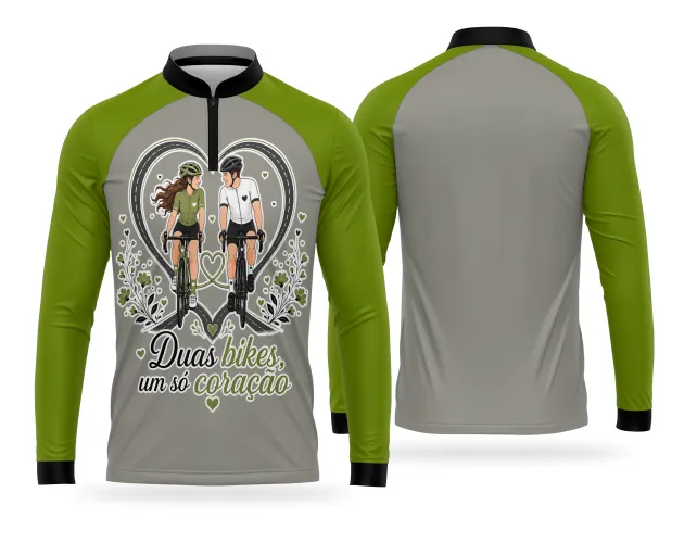 Estampa romântica para camisa de ciclismo com casal pedalando junto