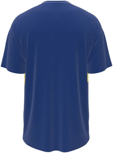 Camisa de pré-jogo do Fenerbahçe 2026 - 2027 azul com uma pincelada amarela, frente e costas